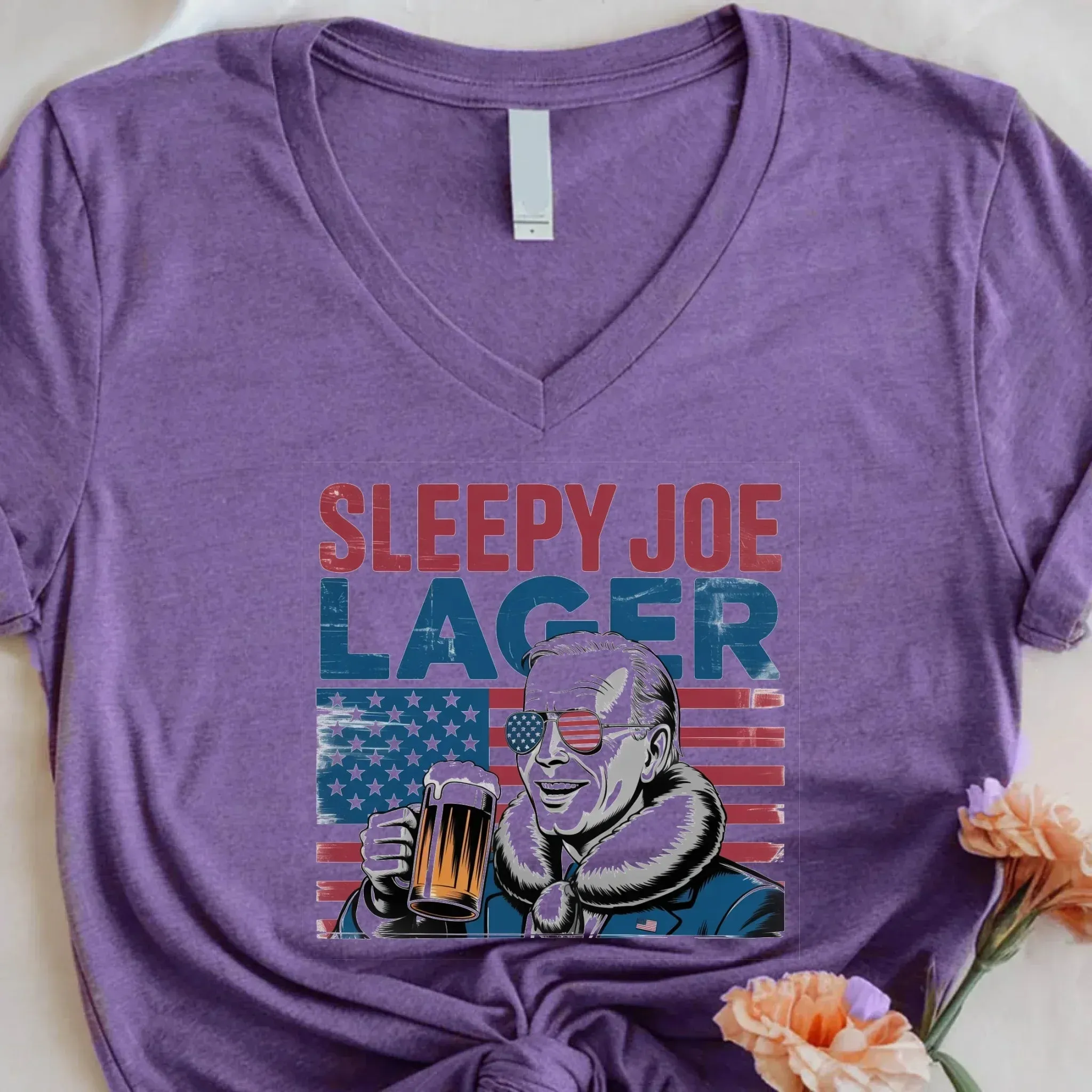 Sleepy Joe Lager V-Neck T-Shirt – Biden-Inspired Funny Beer Tee for 4th of July sold by Zulily product image thumbnail 2