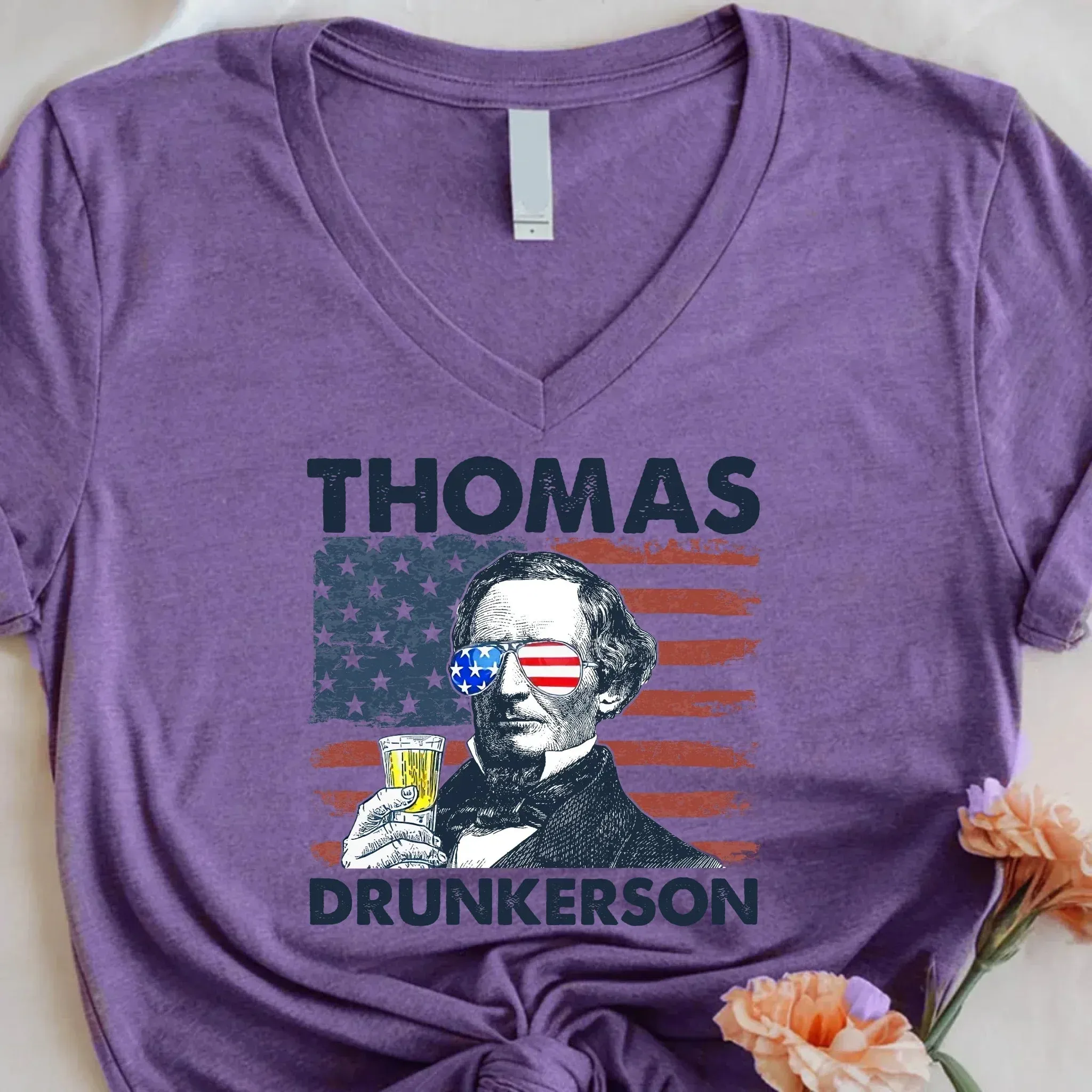 Thomas Drunkerson 4th of July Unisex V-Neck Shirt – Jefferson-Inspired Boozy Tee sold by Zulily product image thumbnail 3