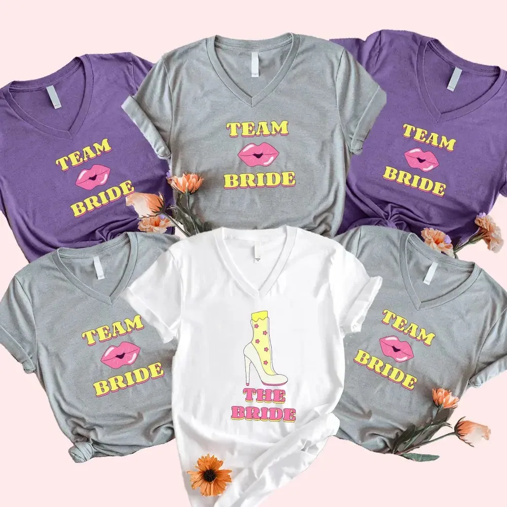 ๐พ Team Bride & The Bride ๐ Bachelorette Party Matching V-Neck T-Shirts sold by Zulily