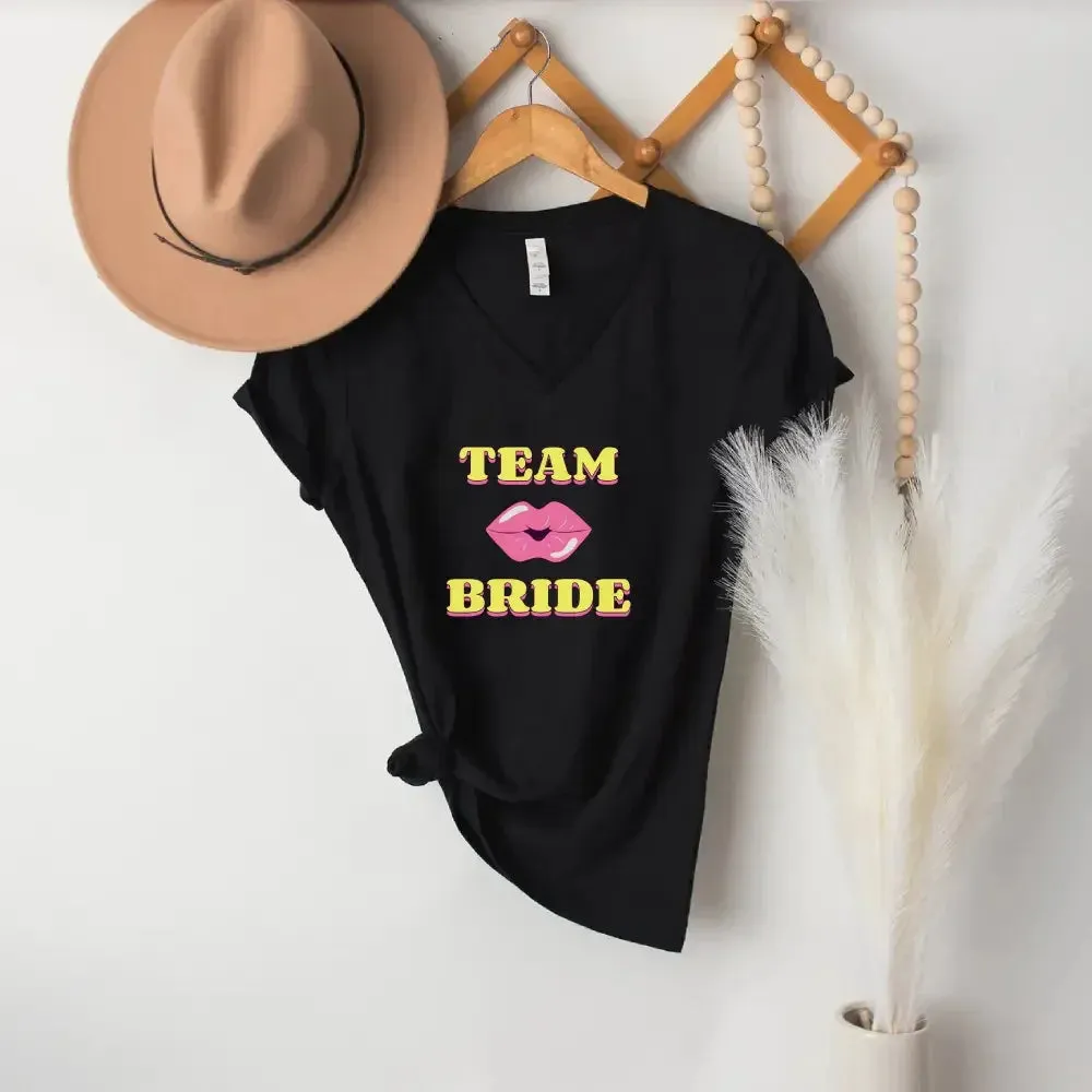 ๐พ Team Bride & The Bride ๐ Bachelorette Party Matching V-Neck T-Shirts sold by Zulily product image thumbnail 2