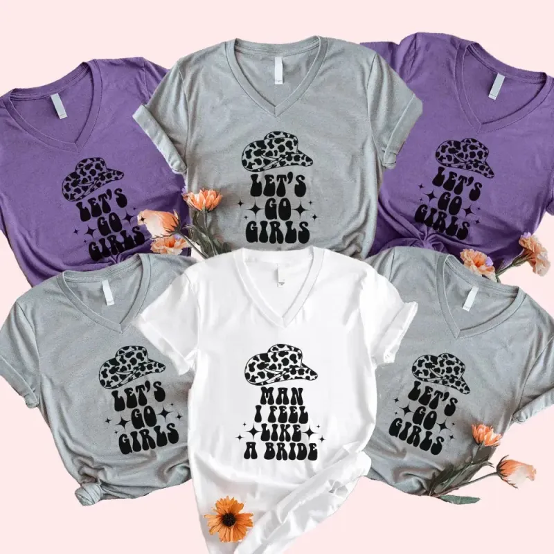 🍾 Man I Feel Like a Bride Bachelorette Party Matching V-Neck T-Shirts 💍 made by Zulily