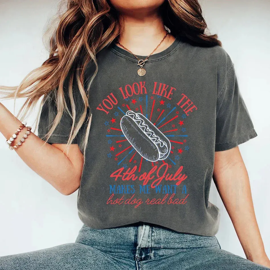 You Look Like the 4th of July Hot Dog Shirt – Funny Independence Day T-Shirt sold by Zulily