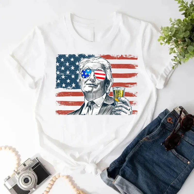 Donald Trump Drinking Party T Shirt Crew Neck Unisex made by Zulily