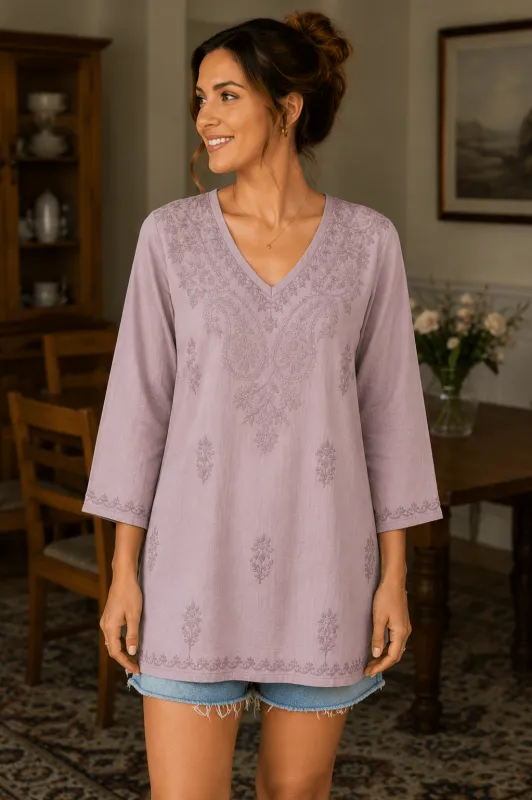 La Chic Women's Embroidered Cotton Kurta Tunic Top made by Zulily