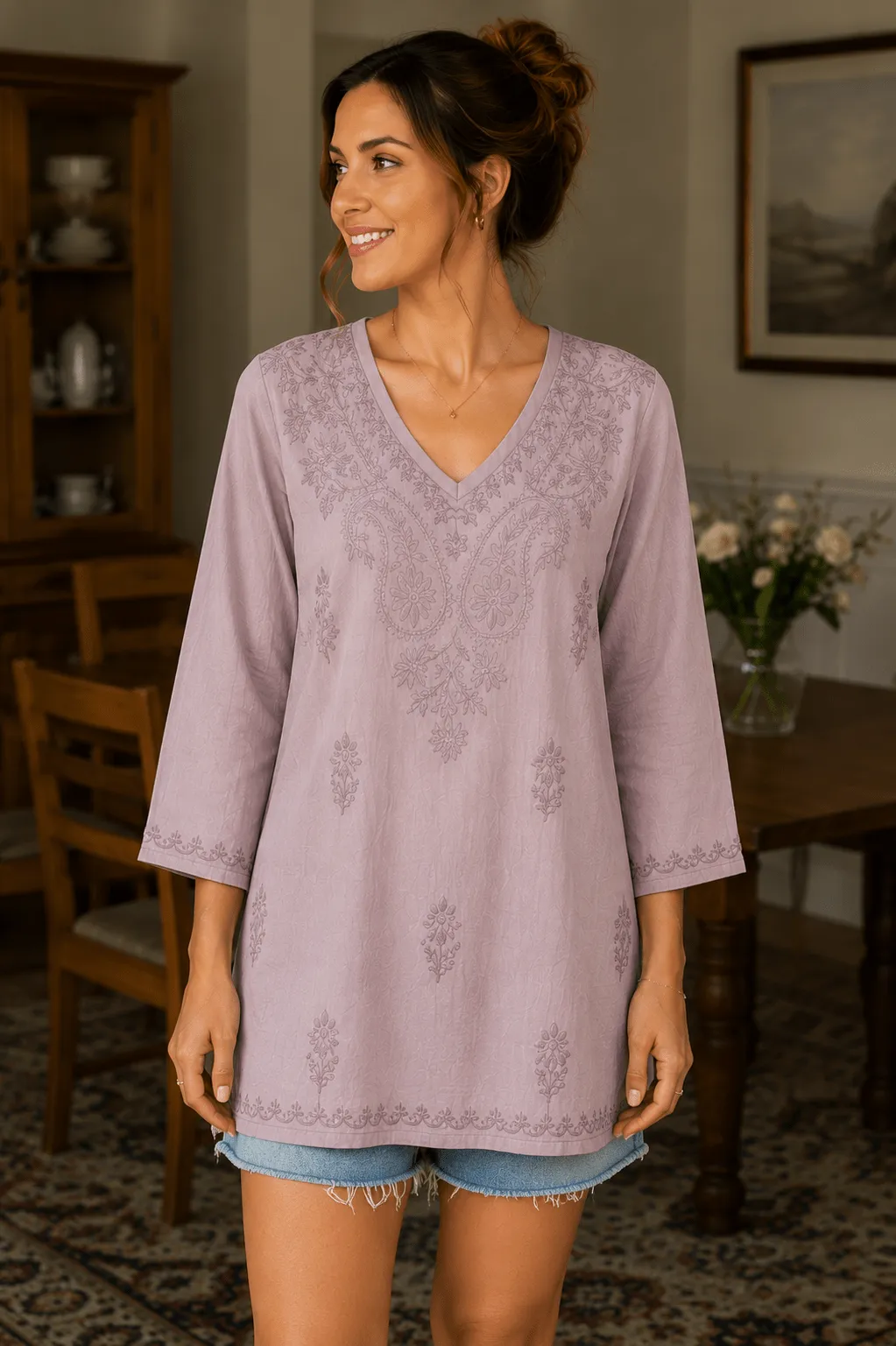 La Chic Women's Embroidered Cotton Kurta Tunic Top sold by Zulily