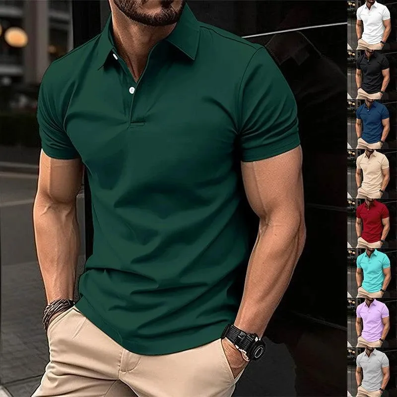 Summer Short Sleeve Polo Shirt Men Solid Color Button Lapel Button Top made by Zulily