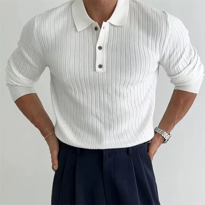 Men's Polo Shirt - Lapel Button Long Sleeve Slim Fit made by Zulily