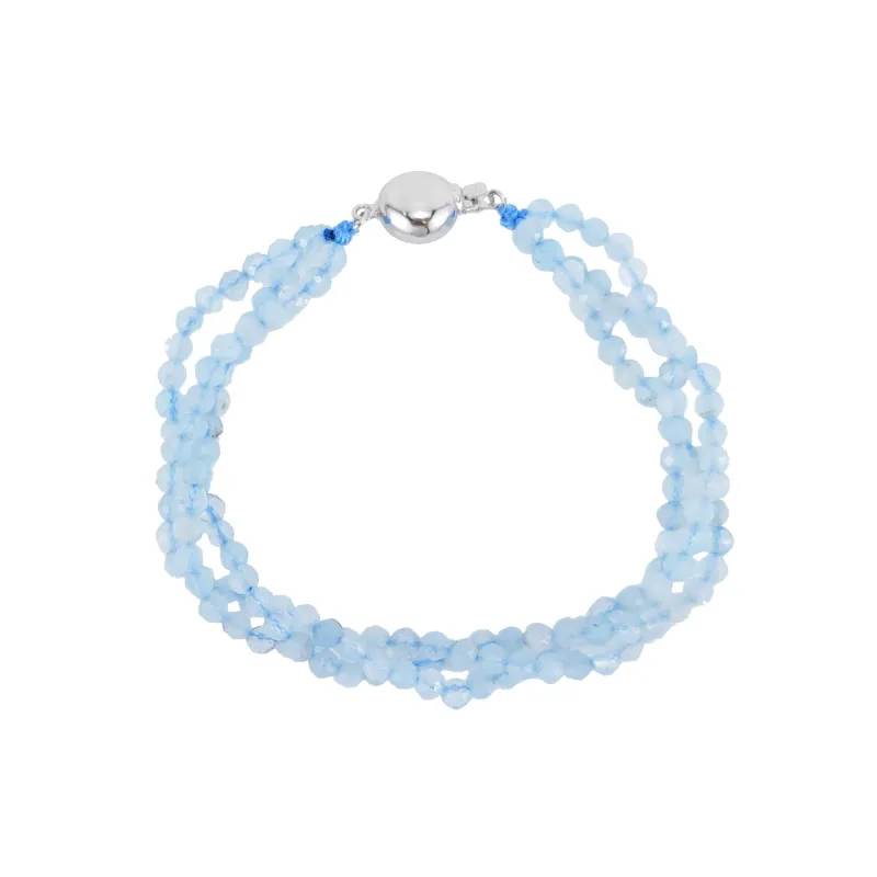 Natural Aquamarine Three Row Beaded Bracelet Sterling Silver made by Zulily