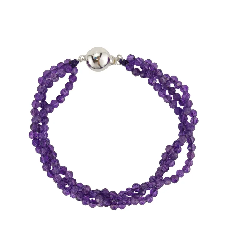 Round Cut Natural Amethyst Beaded Three Row Bracelet made by Zulily