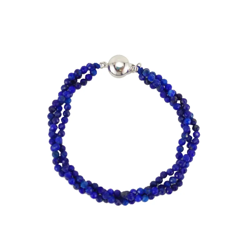 Lapis Lazuli Three Row Sterling Silver Beaded Bracelet 7.25" made by Zulily