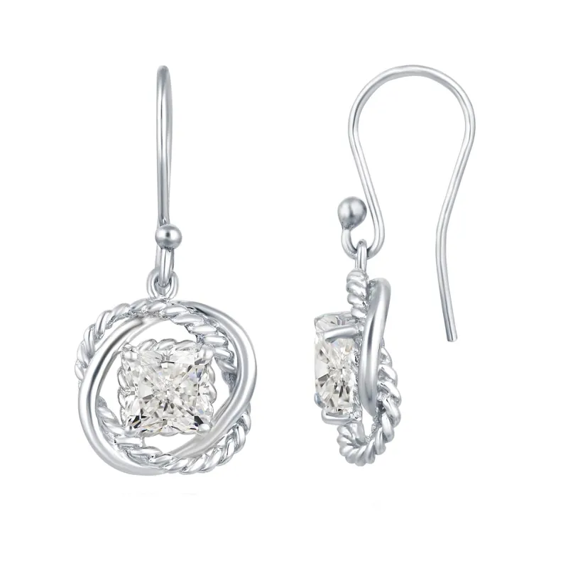 Sterling Silver Square Moissanite Twisted Wire Earrings made by Zulily