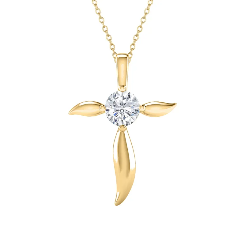18K Gold Plated Sterling Silver Moissanite Solitaire Cross Pendant with 18" Chain made by Zulily