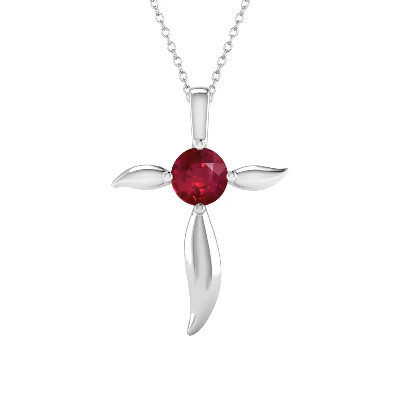 Sterling Silver 1.0CT Ruby Solitaire Cross Pendant with 18" Chain made by Zulily
