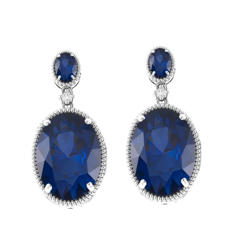Sterling Silver Blue Sapphire and Natural White Topaz Drop Earring made by Zulily