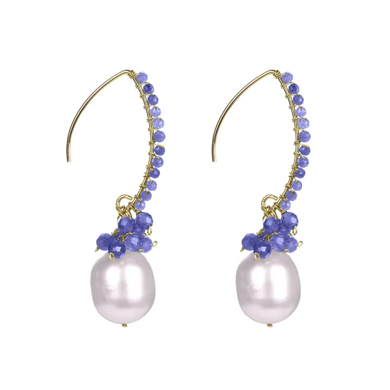 Natural Tanzanite and Freshwater Pearl Dangle Earring 18K Plated Sterling Silver made by Zulily