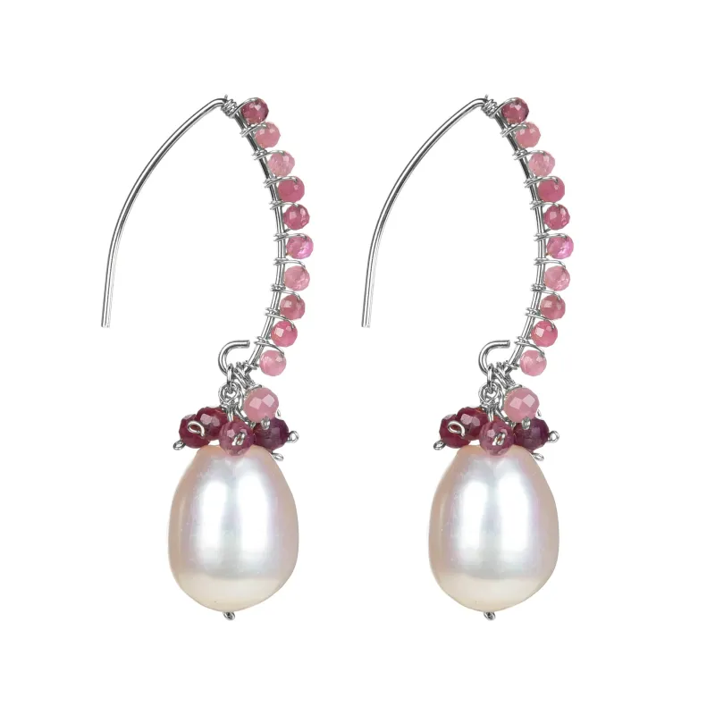 Freshwater Pearl and Natural Pink Tourmoline Sterling Silver Dangle Earring made by Zulily