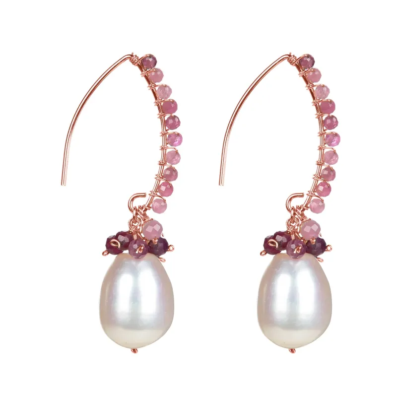 Freshwater Pearl and Natural Pink Tourmoline 18K Rose Gold Plated Sterling Silver Dangle Earring made by Zulily