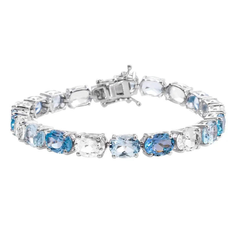 Sterling Silver Natural Multi Gemstone Tennis Bracelet-6.5" made by Zulily