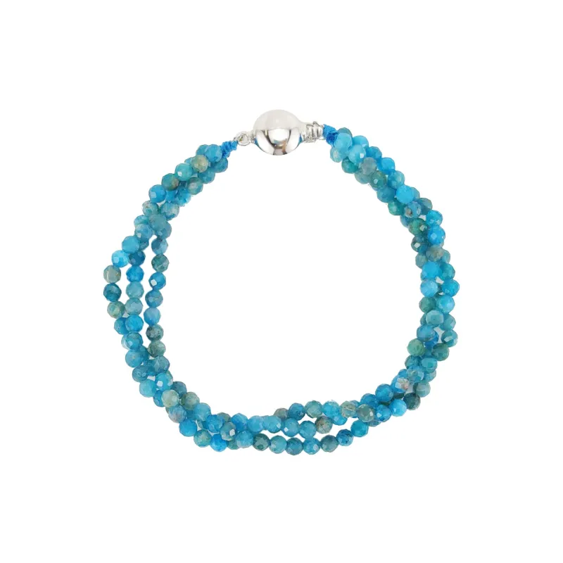 Sterling Silver Natural Blue Apatite Three Row Beaded Bracelet-7.25" made by Zulily