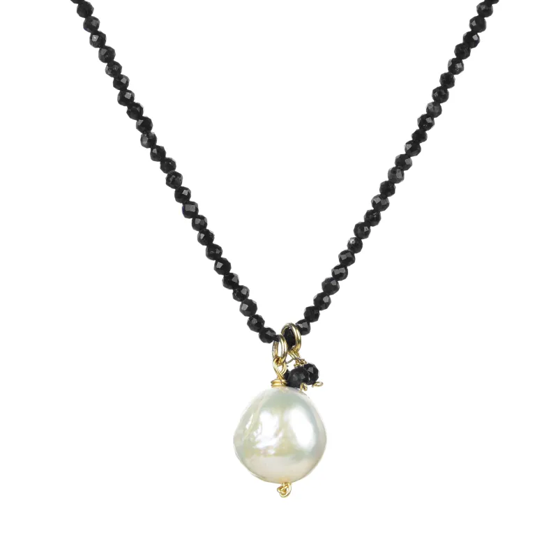 18K Plated Sterling Silver Freshwater Pearl and Natural Black Spinel Necklace with Adjustable Chain made by Zulily