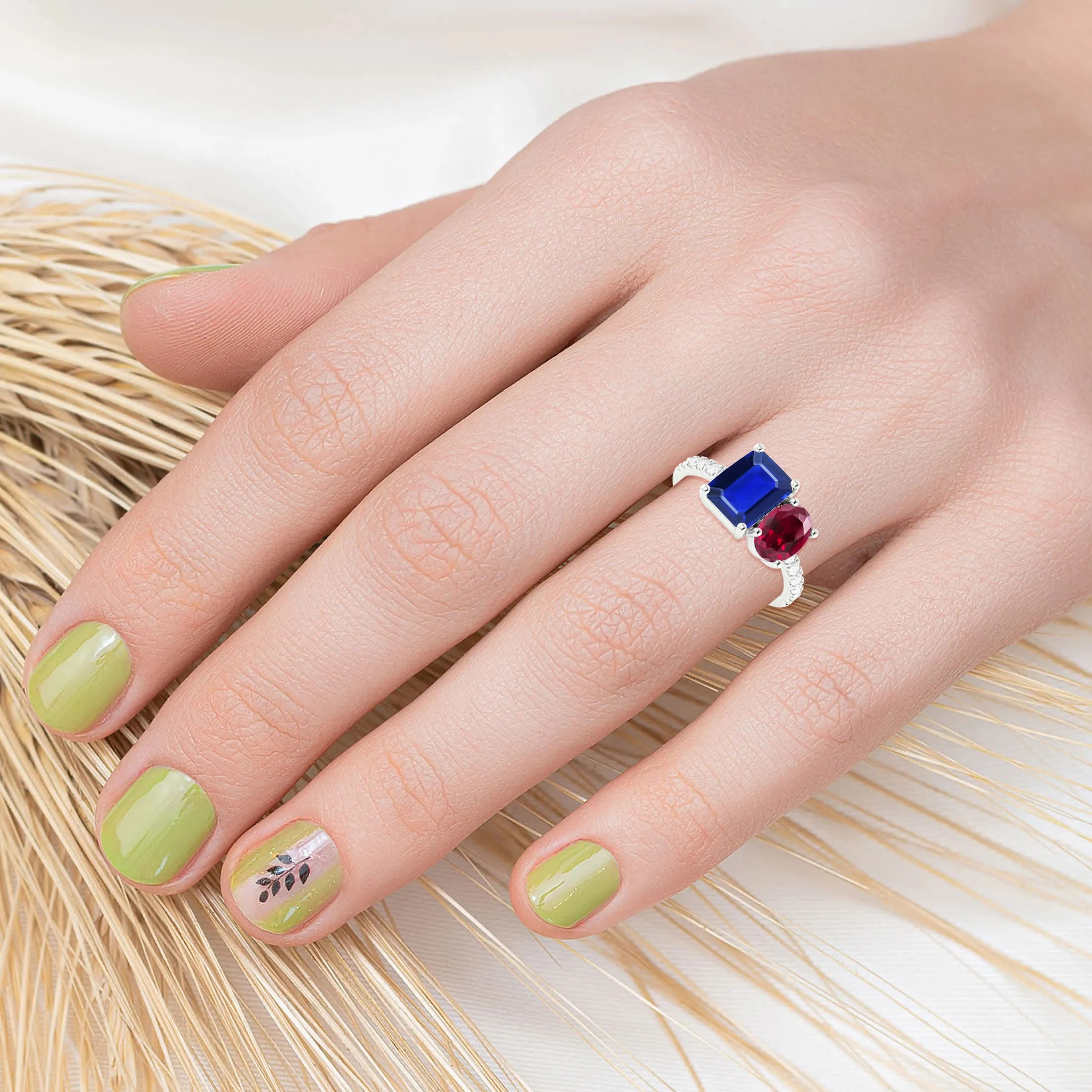 Sterling Silver Blue Sapphire and Ruby Two Stone Engagement Ring sold by Zulily product image thumbnail 2