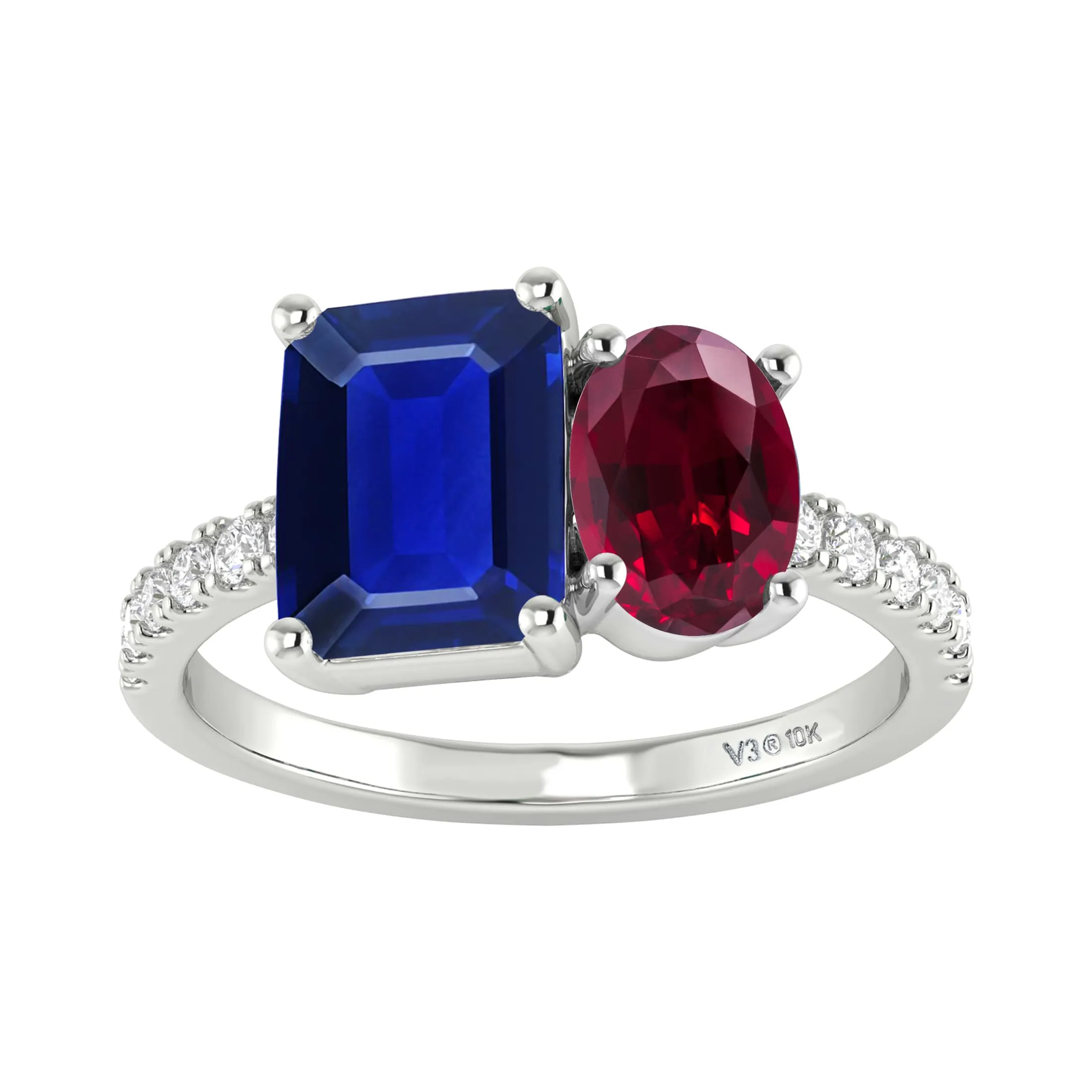 Sterling Silver Blue Sapphire and Ruby Two Stone Engagement Ring sold by Zulily