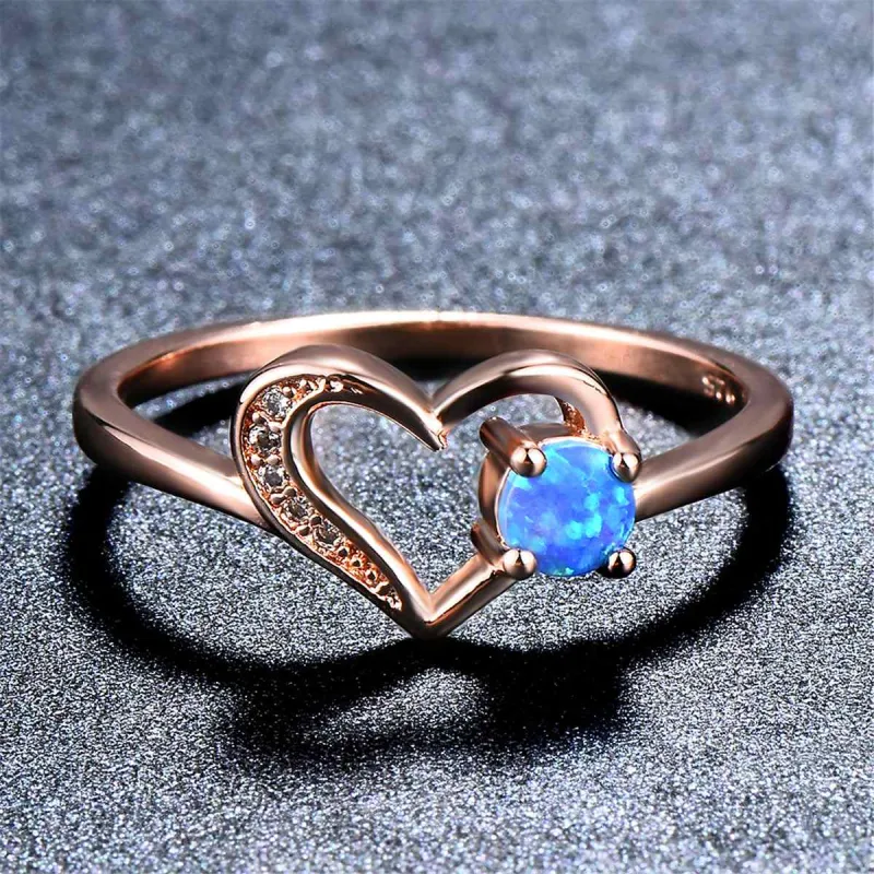 Blue Opal & Rose Goldtone Open Heart Ring made by Zulily