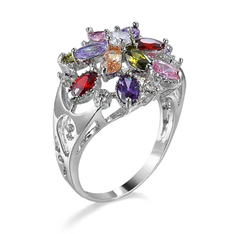 Jewel-Tone Crystal & Cubic Zirconia Oval-Cut Flower Ring made by Zulily