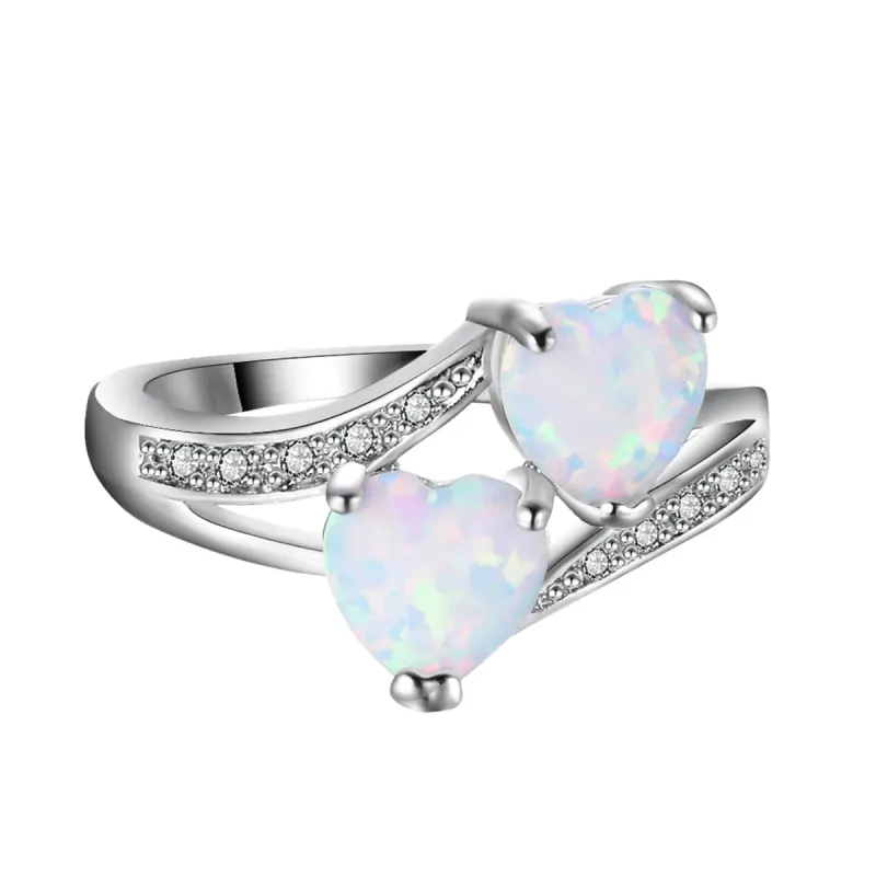 Opal & Cubic Zirconia Double-Heart Ring made by Zulily