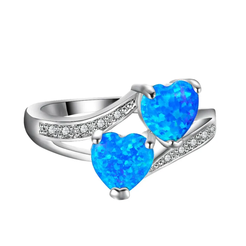 Blue Opal & Cubic Zirconia Double-Heart Ring made by Zulily