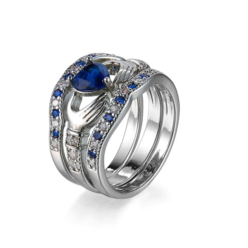 Navy Crystal & Cubic Zirconia Claddagh Fitted Ring Set made by Zulily