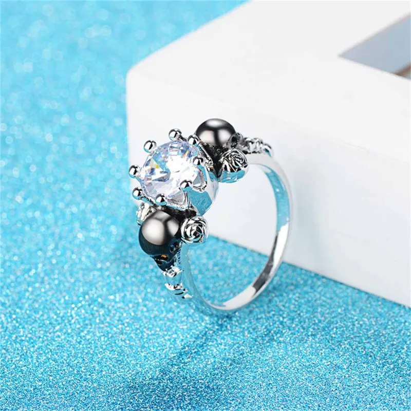 Clear Crystal & Silvertone Skull Rose Ring made by Zulily