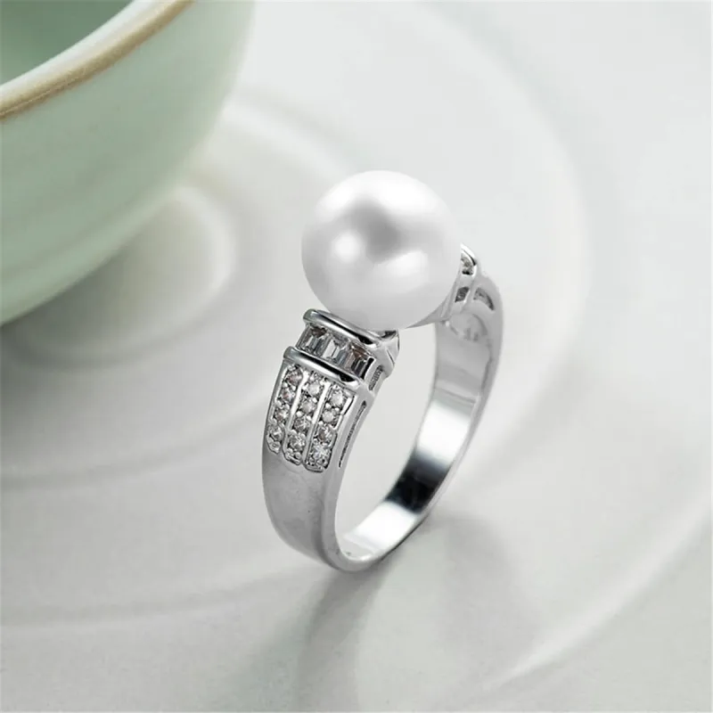 Pearl & Cubic Zirconia Silvertone Pavé Ring made by Zulily