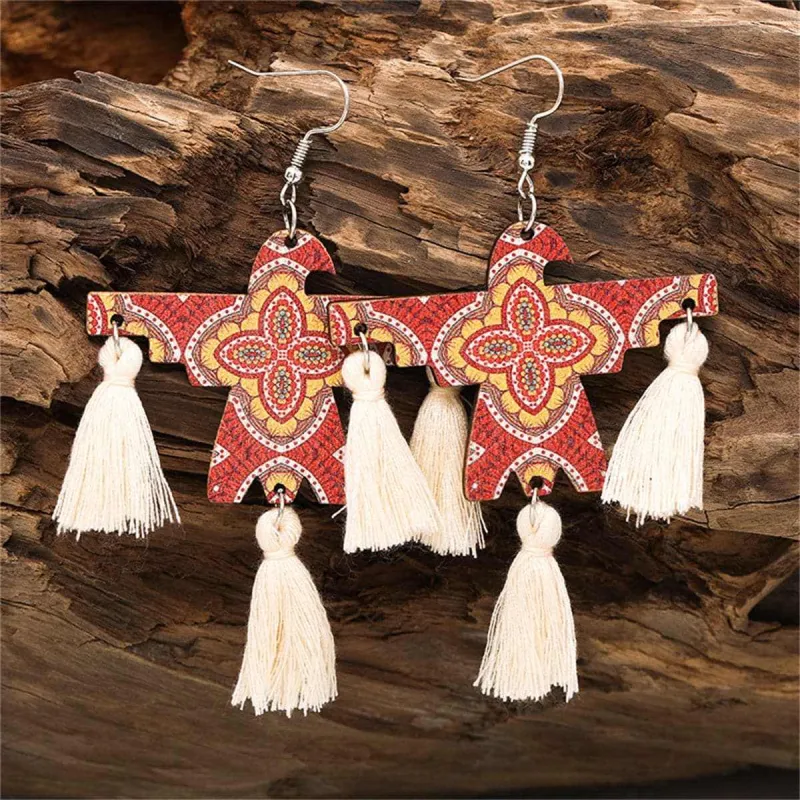 Red Polyester & Wood Scarecrow Drop Earrings made by Zulily