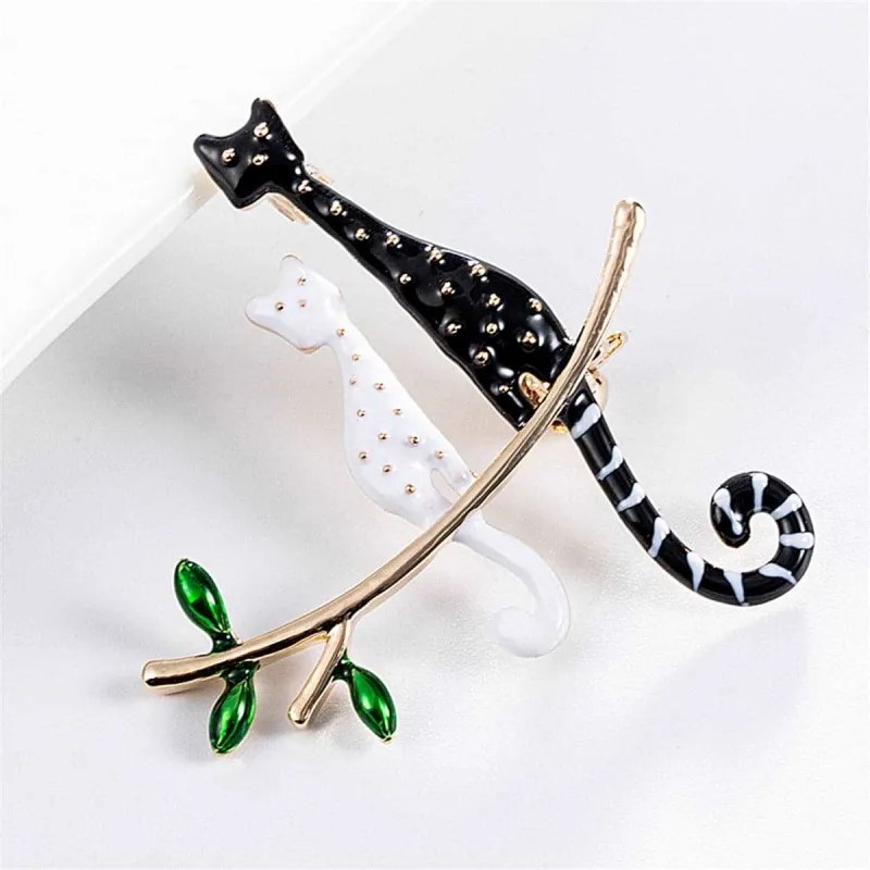 Black & White Kitty Branch Brooch made by Zulily