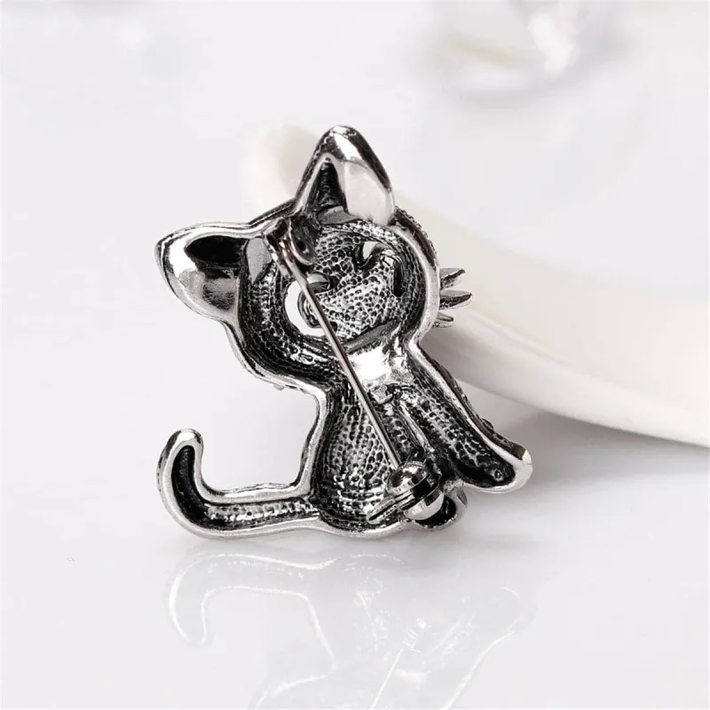 Black & White Cubic Zirconia Kitty Illusion Brooch made by Zulily