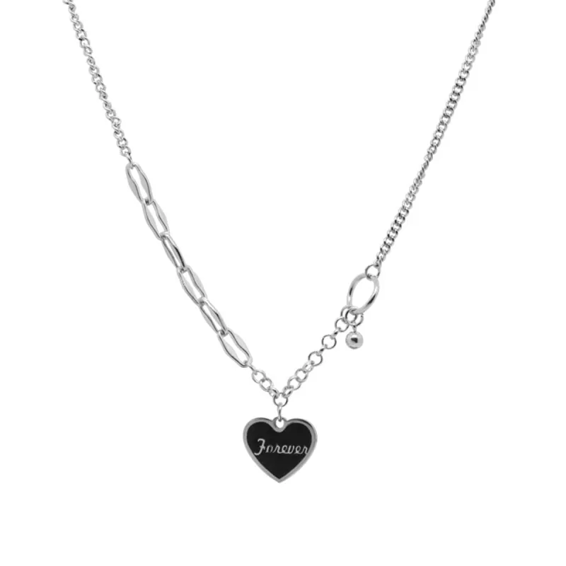 Black & Stainless Steel 'Forever' Heart Patchwork Pendant Necklace made by Zulily