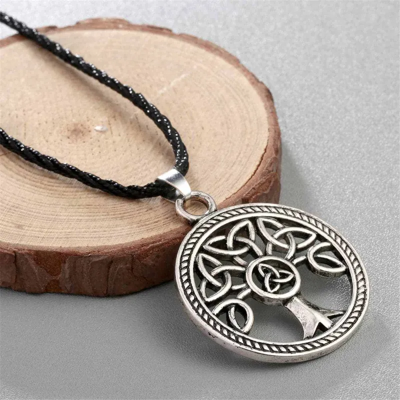 Black & Silvertone Openwork Round Tree of Life Pendant Necklace made by Zulily
