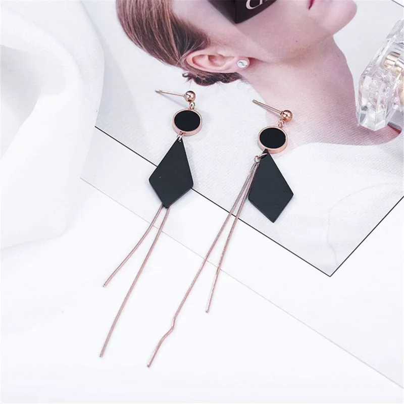 Black & Rose Goldtone Round & Rhombus Drop Earrings made by Zulily