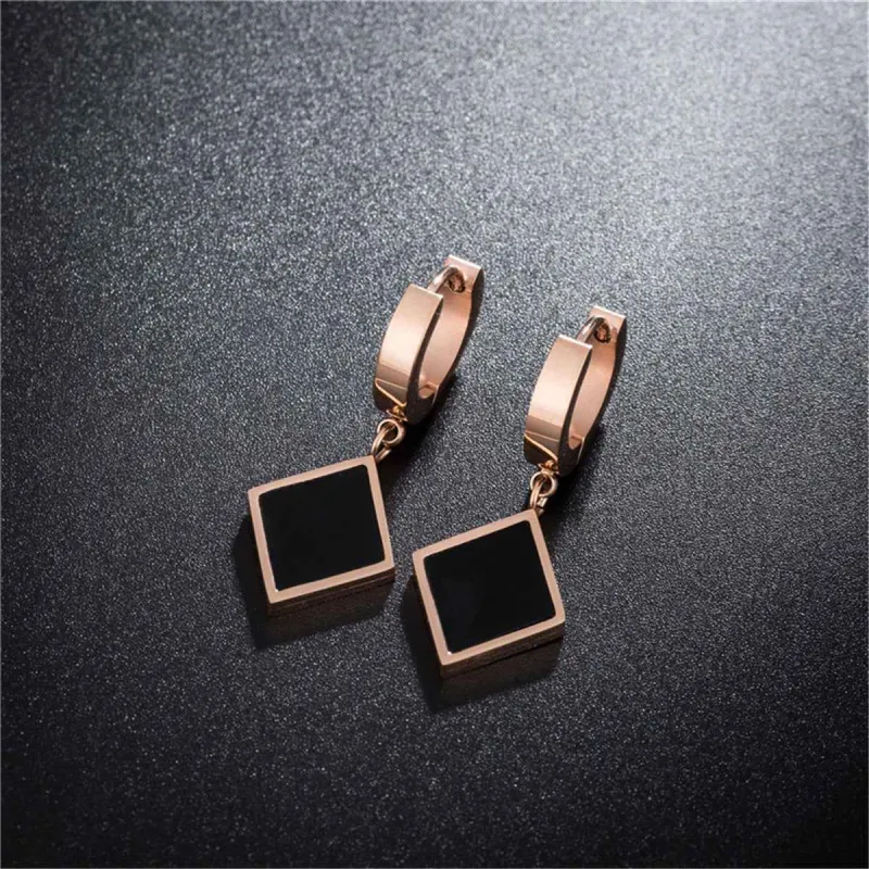 Black & Rose Goldtone Rhombus Drop Earrings made by Zulily