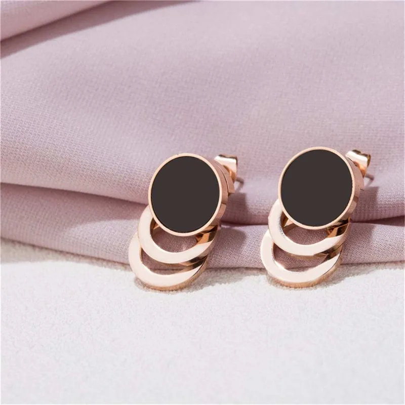 Black & Rose Goldtone Link Stud Earrings made by Zulily