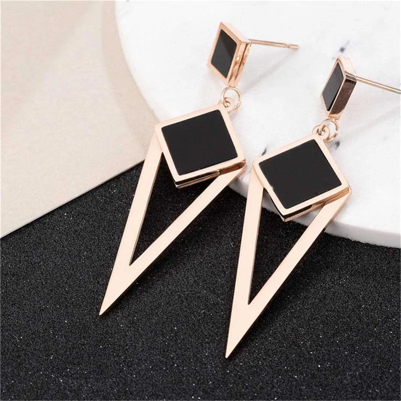 Black & Rose Goldtone Geometric Openwork Drop Earrings made by Zulily