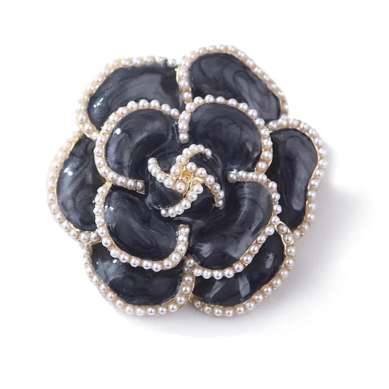 Black & Pearl Camellia Brooch made by Zulily