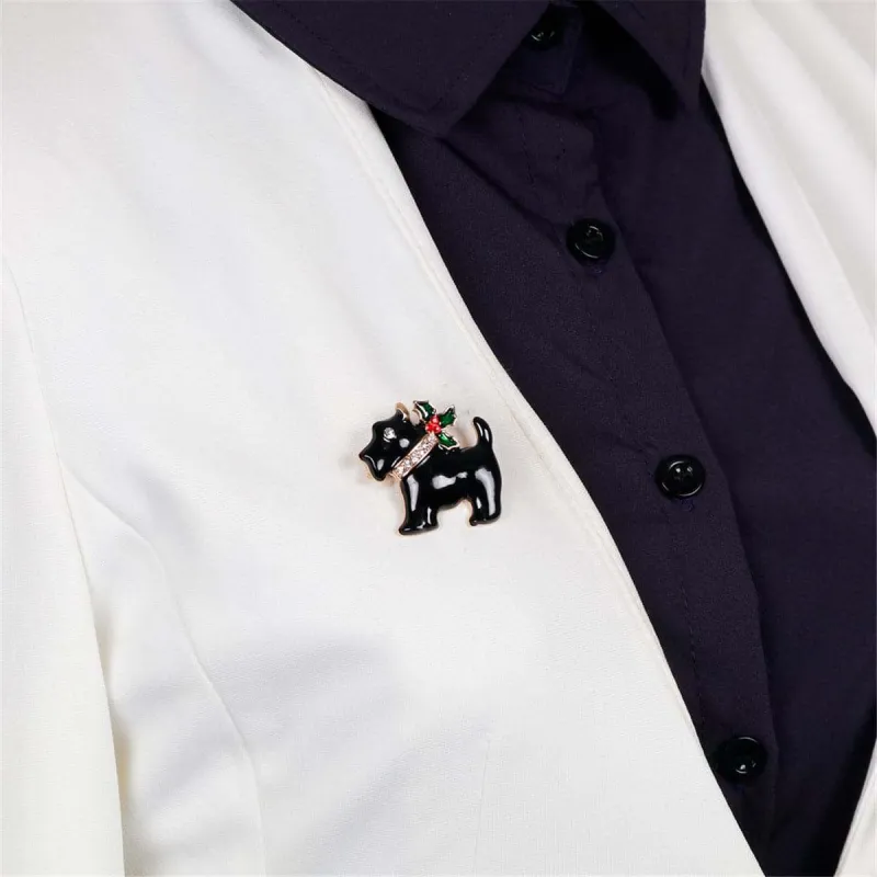 Black & Cubic Zirconia Scottie Dog Brooch made by Zulily