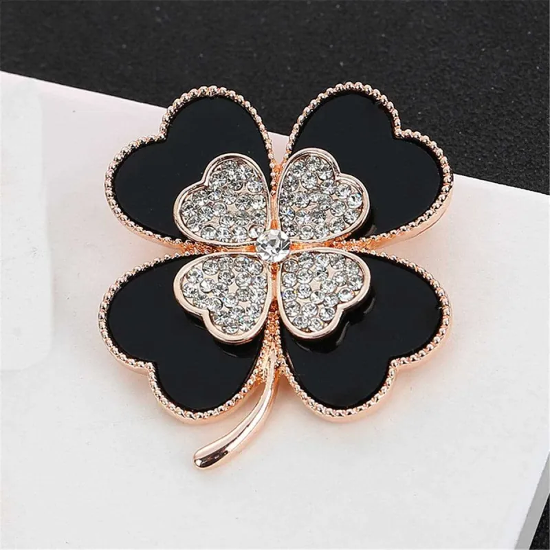 Black & Cubic Zirconia Clover Brooch made by Zulily