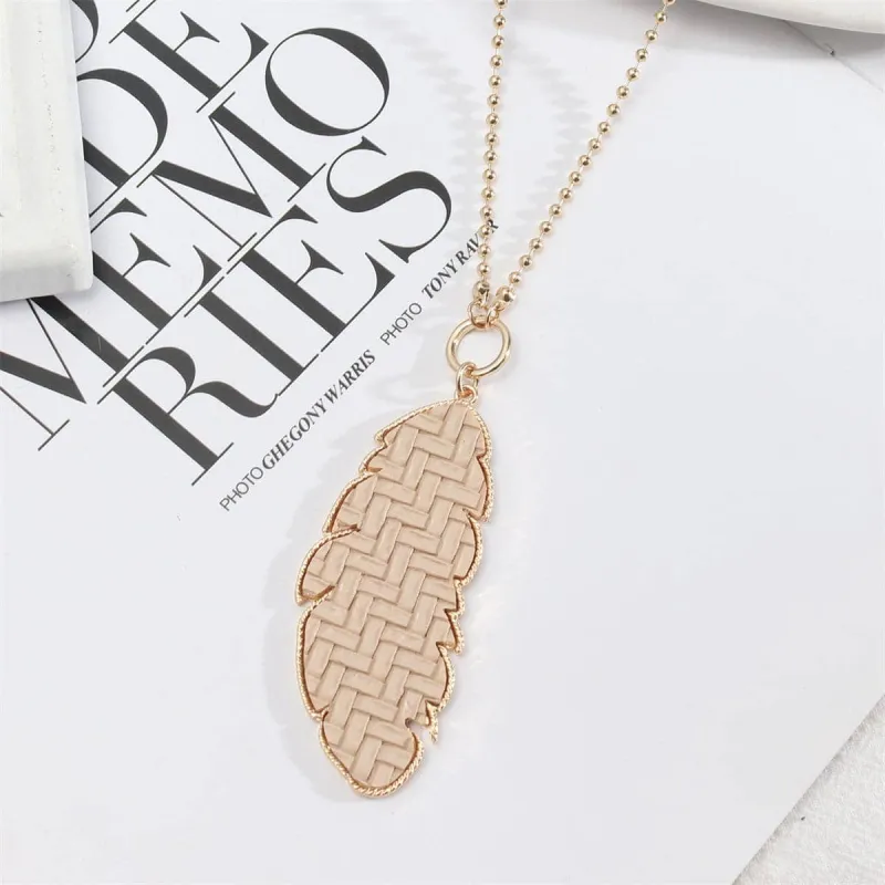 Beige Polyurethane & Goldtone Weave Leaf Pendant Necklace made by Zulily