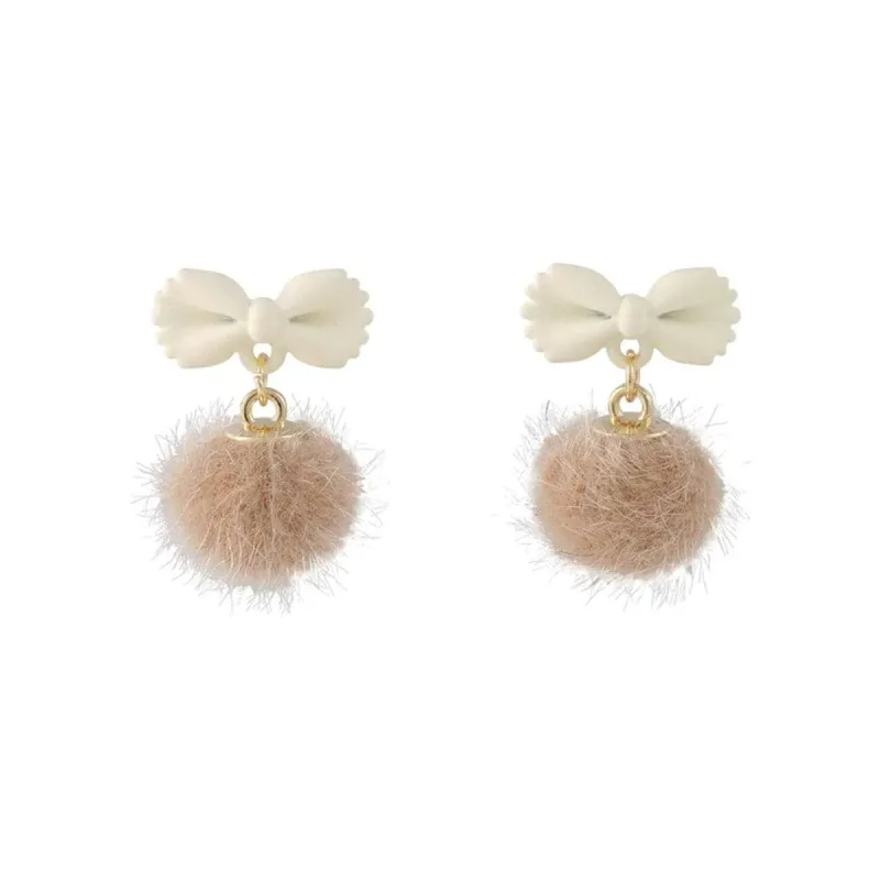Beige Enamel & Blush Pom-Pom Bow Drop Earrings made by Zulily