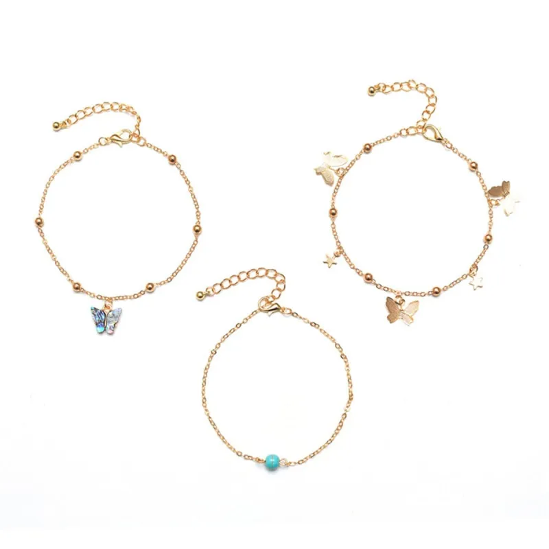 Abalone Shell & Turquoise Goldtone Butterfly Anklet Set made by Zulily