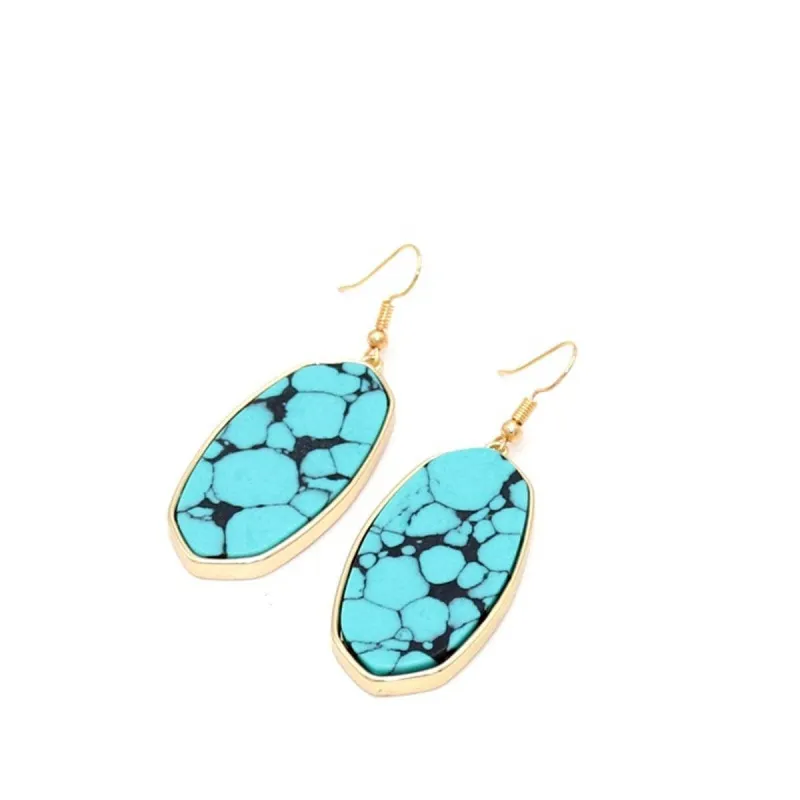 Turquoise & Goldtone Oval Drop Earrings made by Zulily