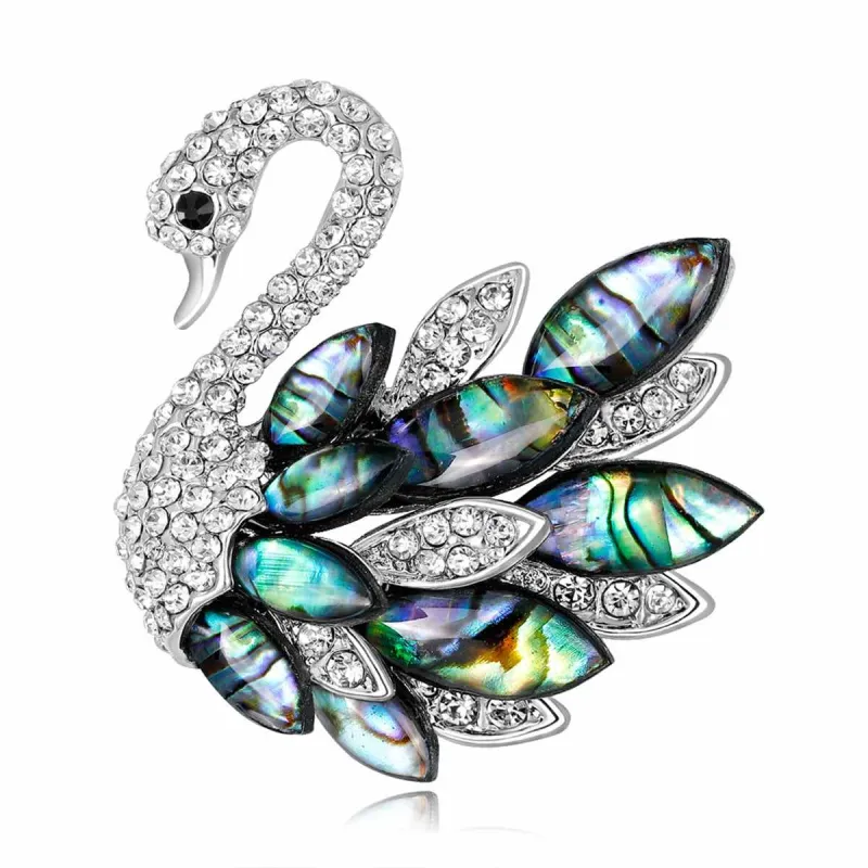 Abalone Shell & Cubic Zirconia Silvertone Swan Brooch made by Zulily